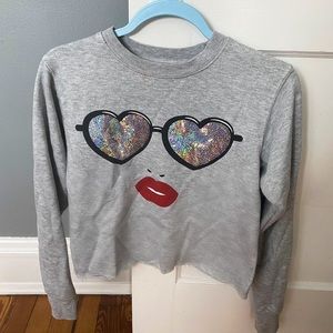 Sparkly cropped crew neck gray sweatshirt